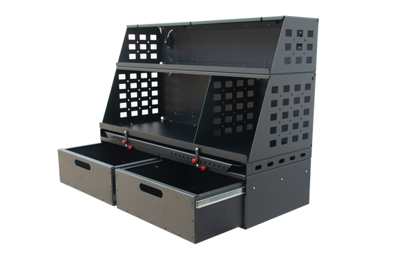 Flatbed Molle Storage Box with Locking Drawers, Camp Table & Cutting Board