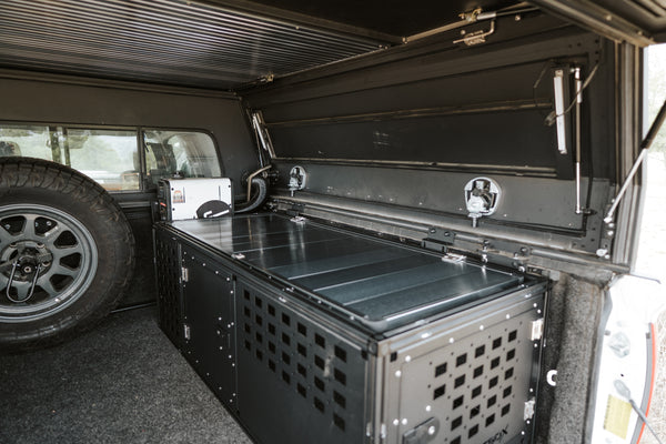 Dirtbox Overland Interior Storage Bench for Canopy Campers.