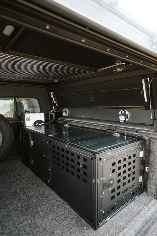 Dirtbox Overland Interior Storage Bench for Canopy Campers.