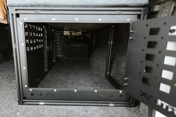 Dirtbox Overland Interior Storage Bench for Canopy Campers.