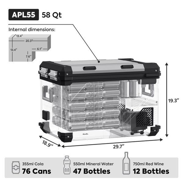 ICECO APL55 Dual Zone 58QT Portable Freezer Silver.
