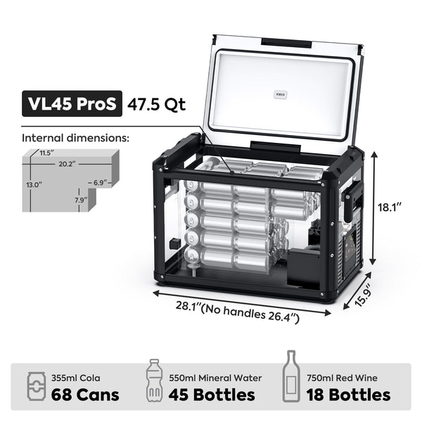 ICECO VL45ProS 47QT Single Zone 12V Fridge Freezer - Black.