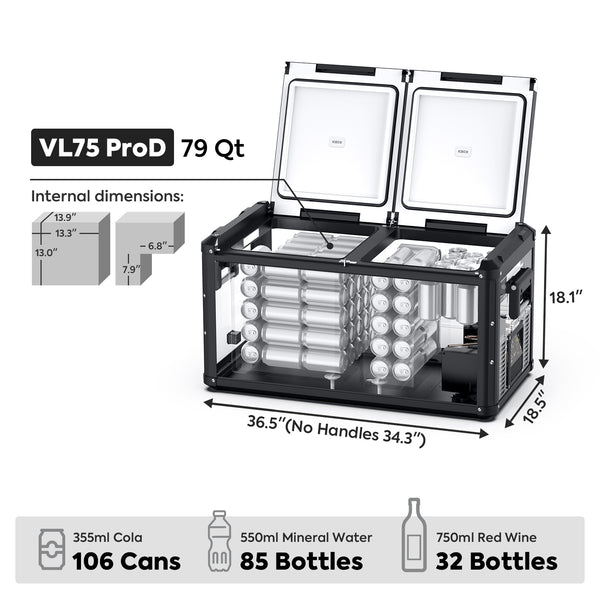ICECO VL75ProD 79QT Dual Zone 12V Fridge Freezer - Black.