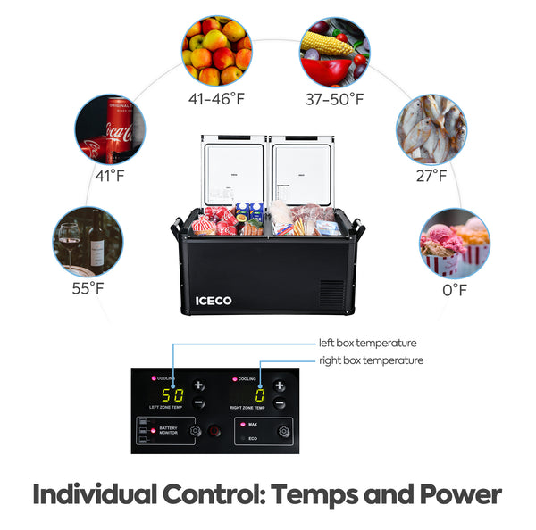 ICECO VL75ProD 79QT Dual Zone 12V Fridge Freezer - Black.