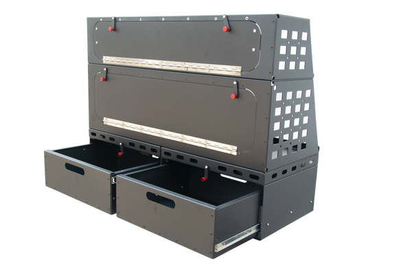 Flatbed Molle Storage Box with Locking Drawers, Camp Table & Cutting Board