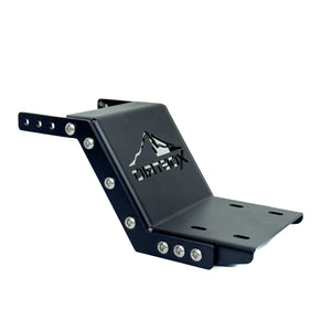 Close-up of stainless steel side-mounted bike bracket for overland trucks