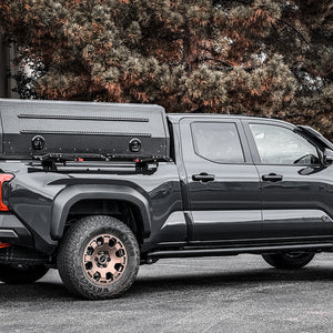 Toyota Tacoma Trailhunter aluminum topper by Dirtbox Overland, overland truck cap for midsize pickups