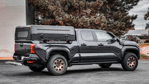 Toyota Tacoma Trailhunter aluminum topper by Dirtbox Overland, overland truck cap for midsize pickups